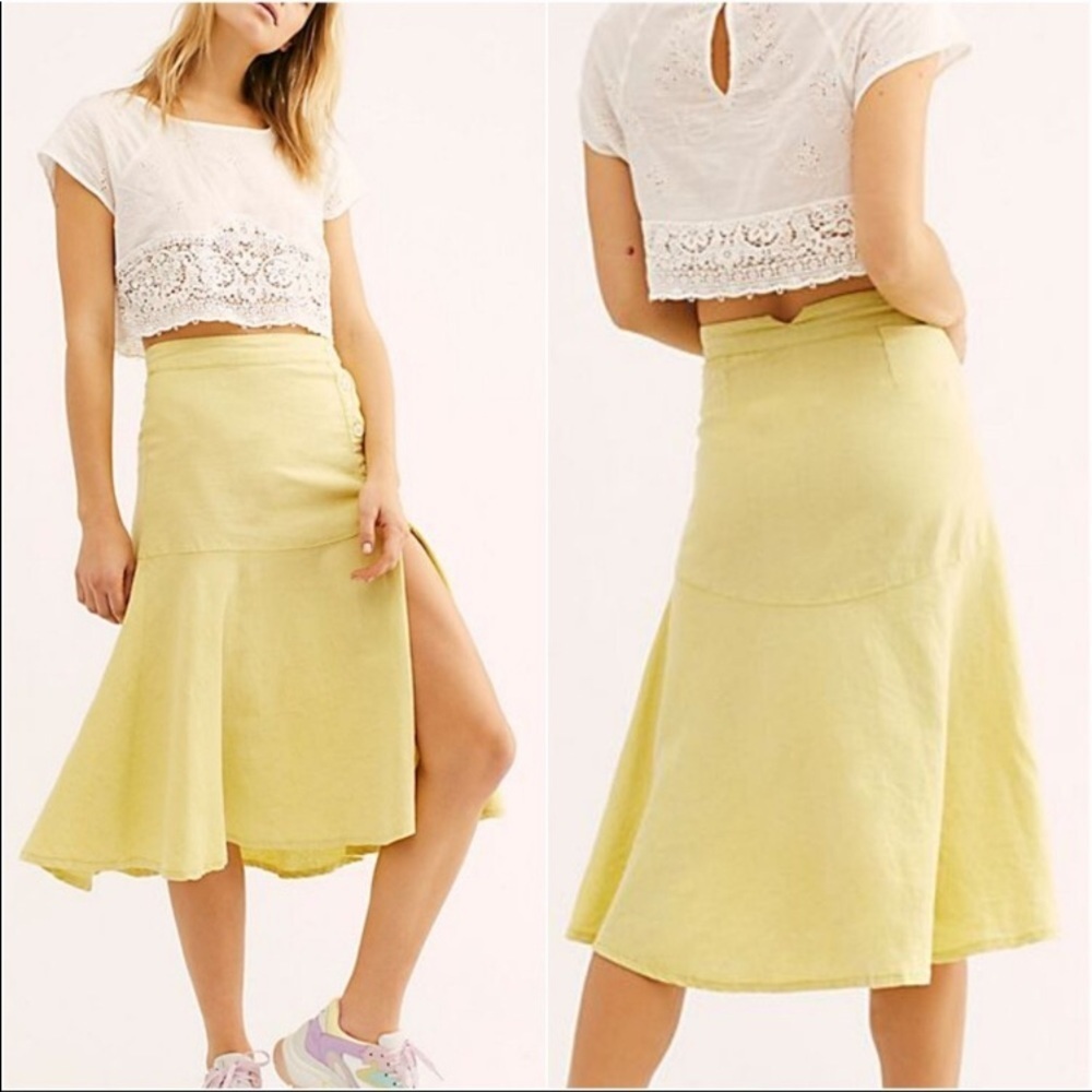 SALE NWT Free People poppy Flounced midi skirt yellow 6